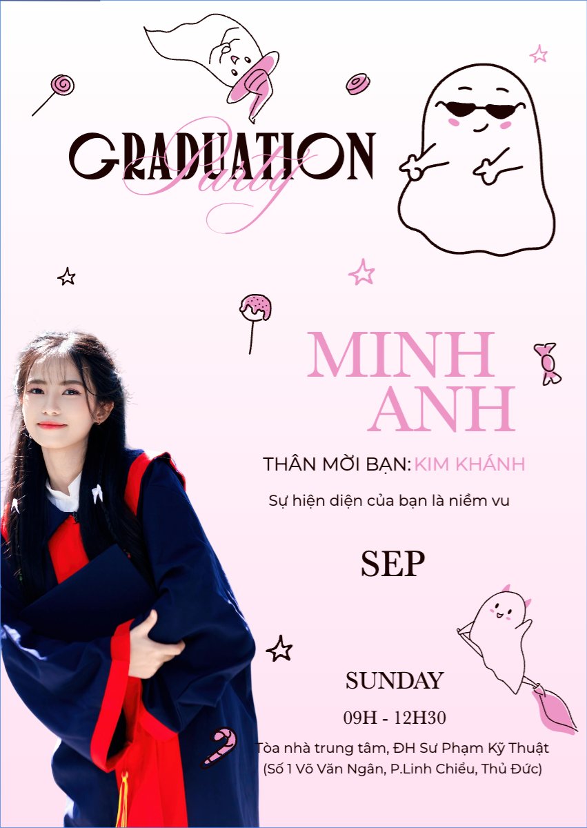 Mẫu Thư mời Tốt nghiệp, graduate, ghost, ma, halloween, sự kiện, event, dễ thương, cute, chibi, hoạt hình, cartoon — LayerPic