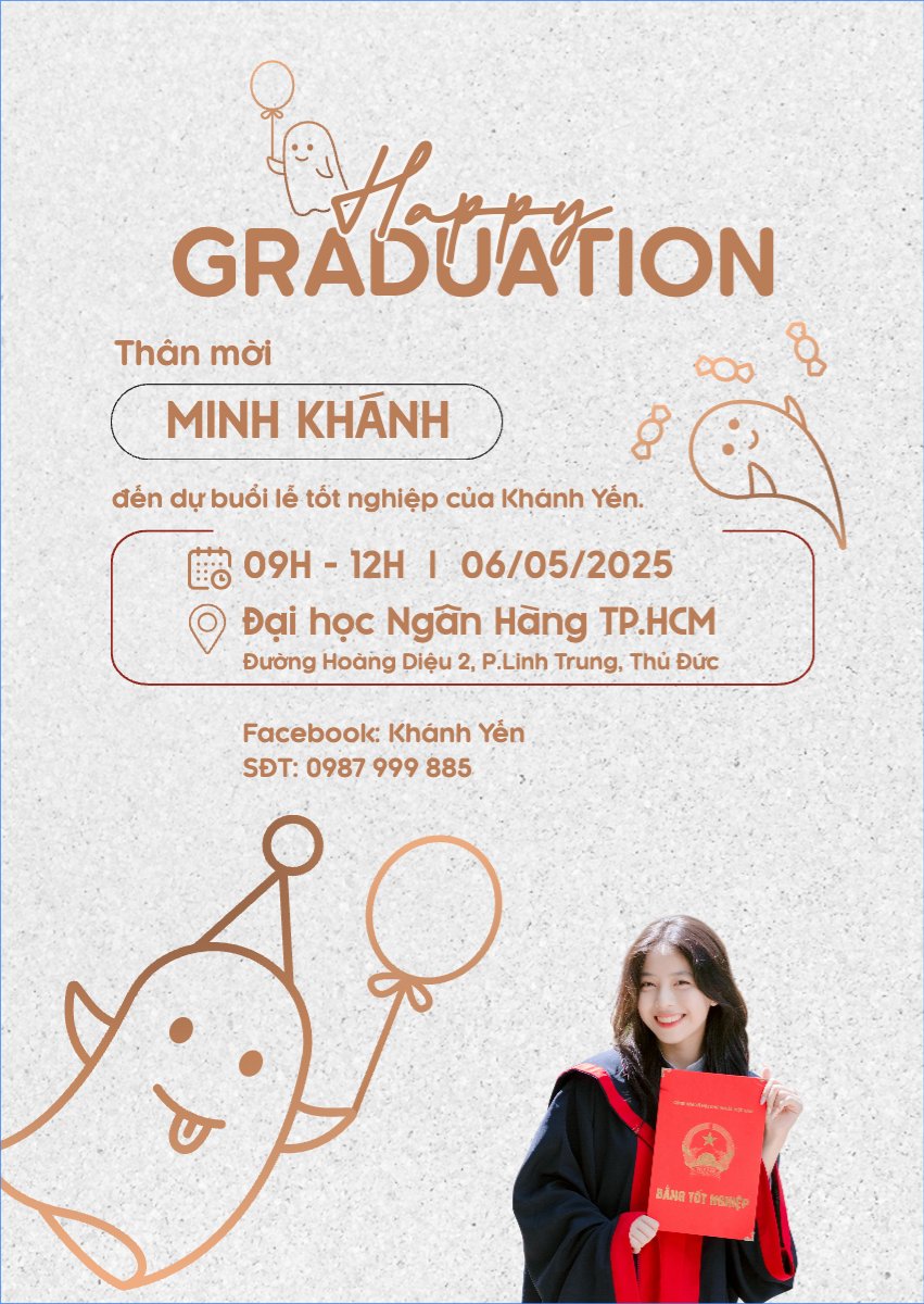 Mẫu Thư mời Tốt nghiệp, graduate, ghost, ma, halloween, sự kiện, event, dễ thương, cute, chibi, hoạt hình, cartoon — LayerPic