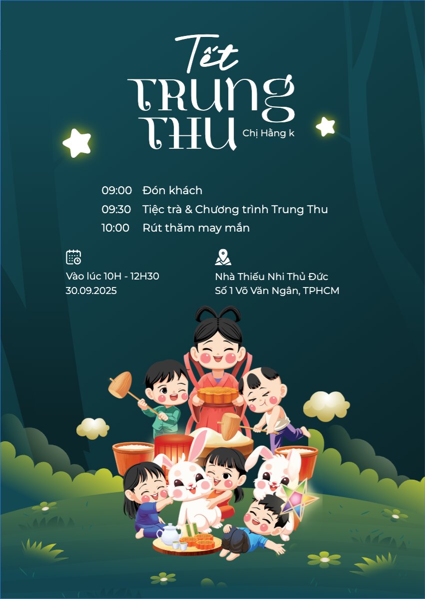 Mẫu Thư mời Trung thu, Tết Đoàn Viên, mid-autumn festival, sự kiện, event, dễ thương, cute, chibi, hoạt hình, cartoon — LayerPic