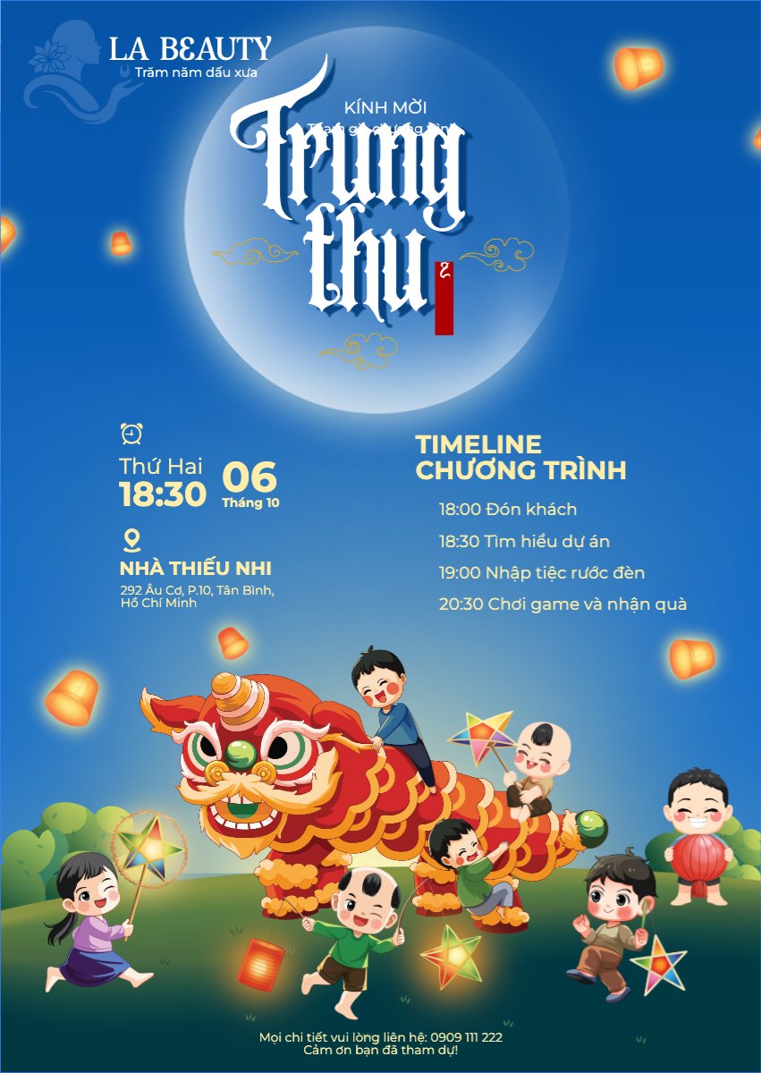 Mẫu Thư mời Trung thu, Tết Đoàn Viên, mid-autumn festival, sự kiện, event, dễ thương, cute, chibi, hoạt hình, cartoon — LayerPic