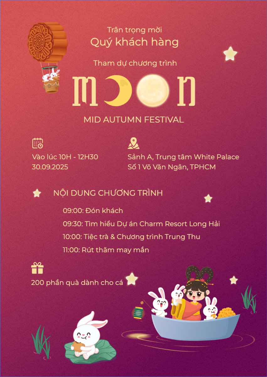 Mẫu Thư mời Trung thu, Tết Đoàn Viên, mid-autumn festival, sự kiện, event, dễ thương, cute, chibi, hoạt hình, cartoon — LayerPic