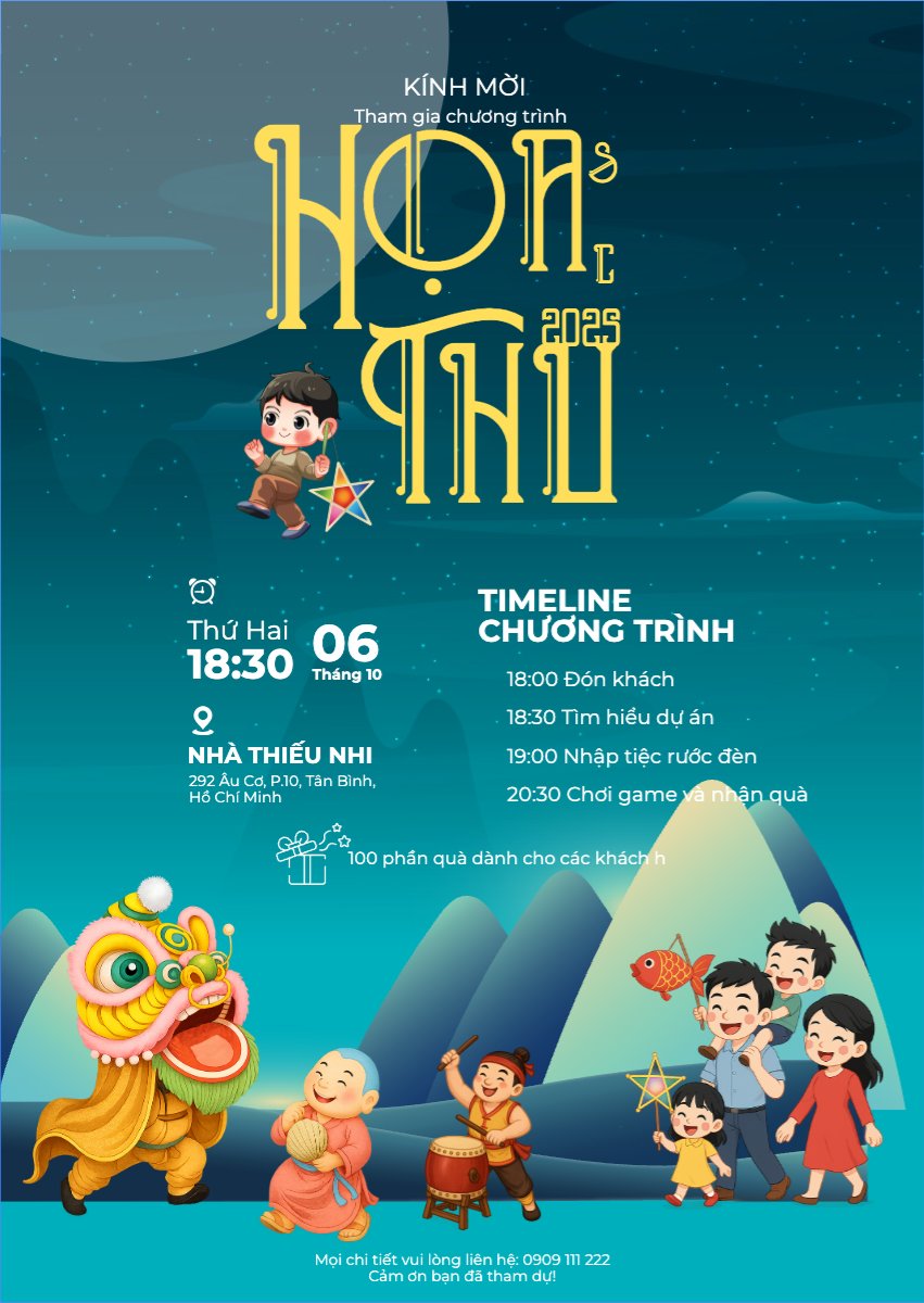 Mẫu Thư mời Trung thu, Tết Đoàn Viên, mid-autumn festival, sự kiện, event, dễ thương, cute, chibi, hoạt hình, cartoon — LayerPic