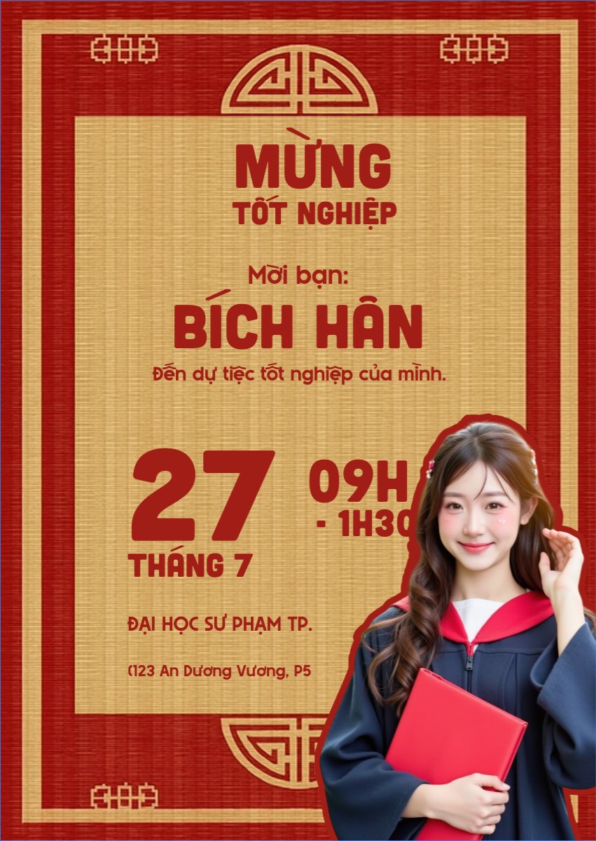 Mẫu Thư mời Tốt nghiệp, kỉ yếu, Graduation, yearbook, truyền thống, traditional, dân gian, cổ truyền, Việt Nam — LayerPic