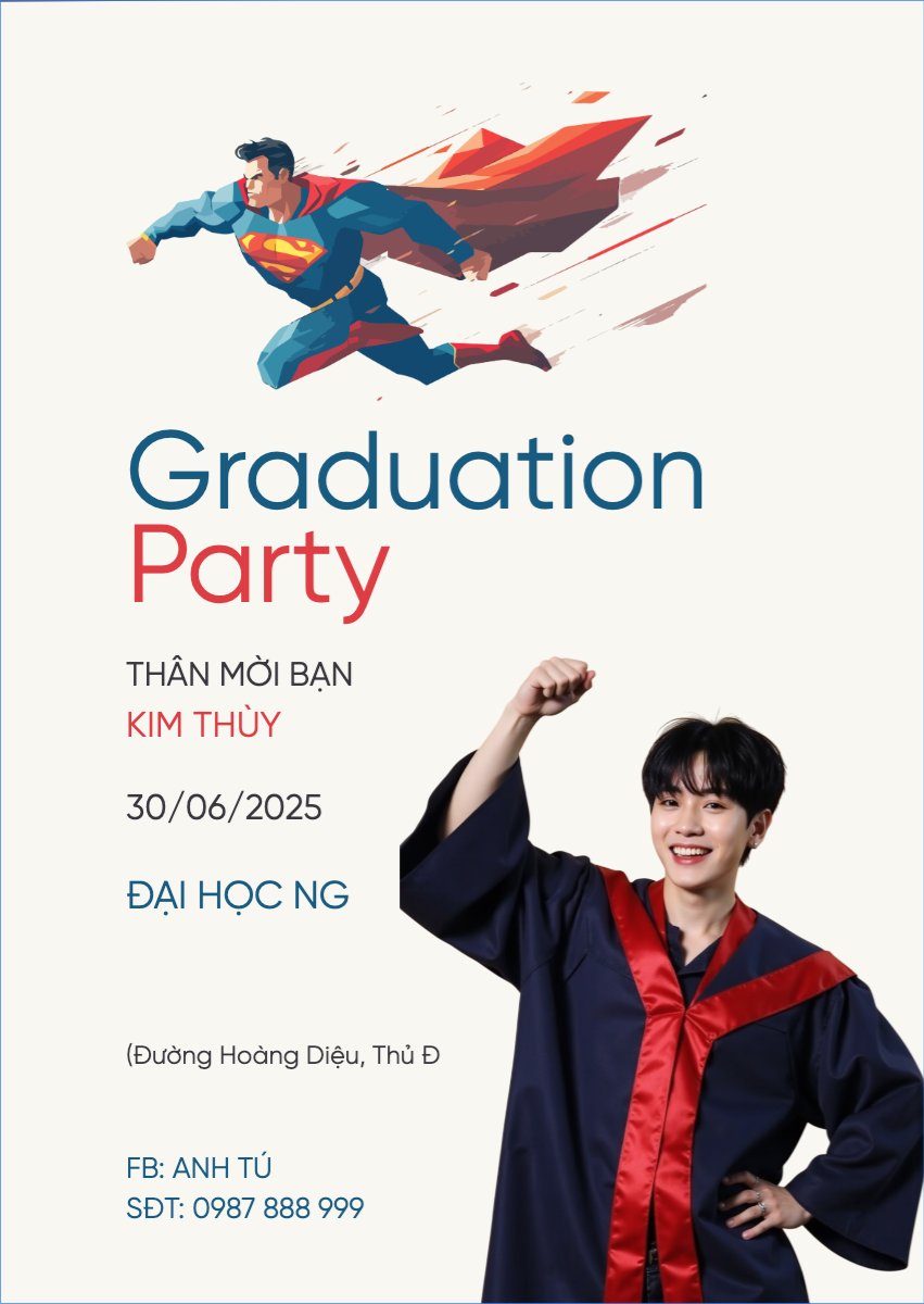 Mẫu Thư mời Tốt nghiệp, kỉ yếu, Graduation, yearbook, dễ thương, cute, chibi, hoạt hình, cartoon, superman — LayerPic