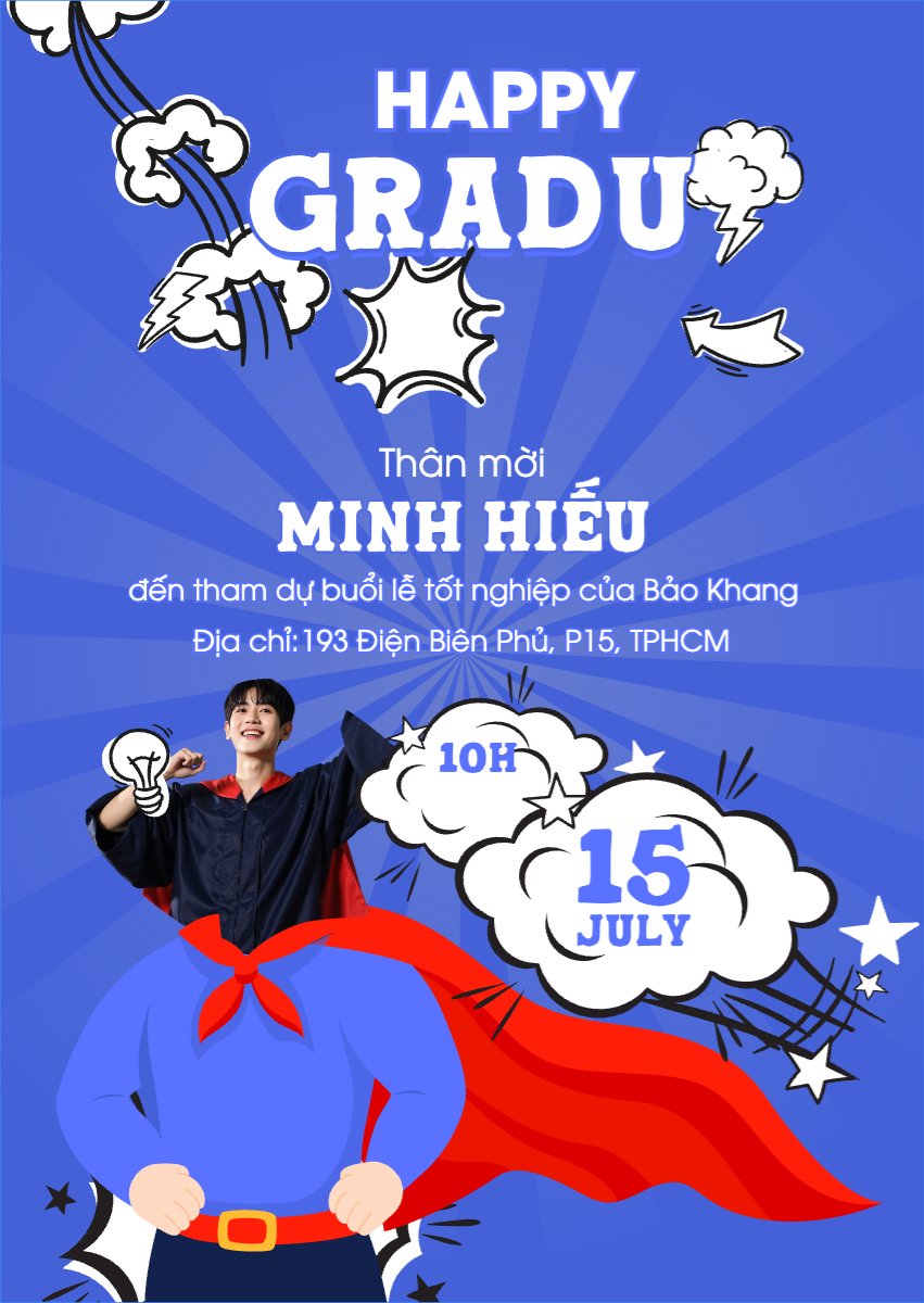 Mẫu Thư mời Tốt nghiệp, kỉ yếu, Graduation, yearbook, dễ thương, cute, chibi, hoạt hình, cartoon, superman — LayerPic