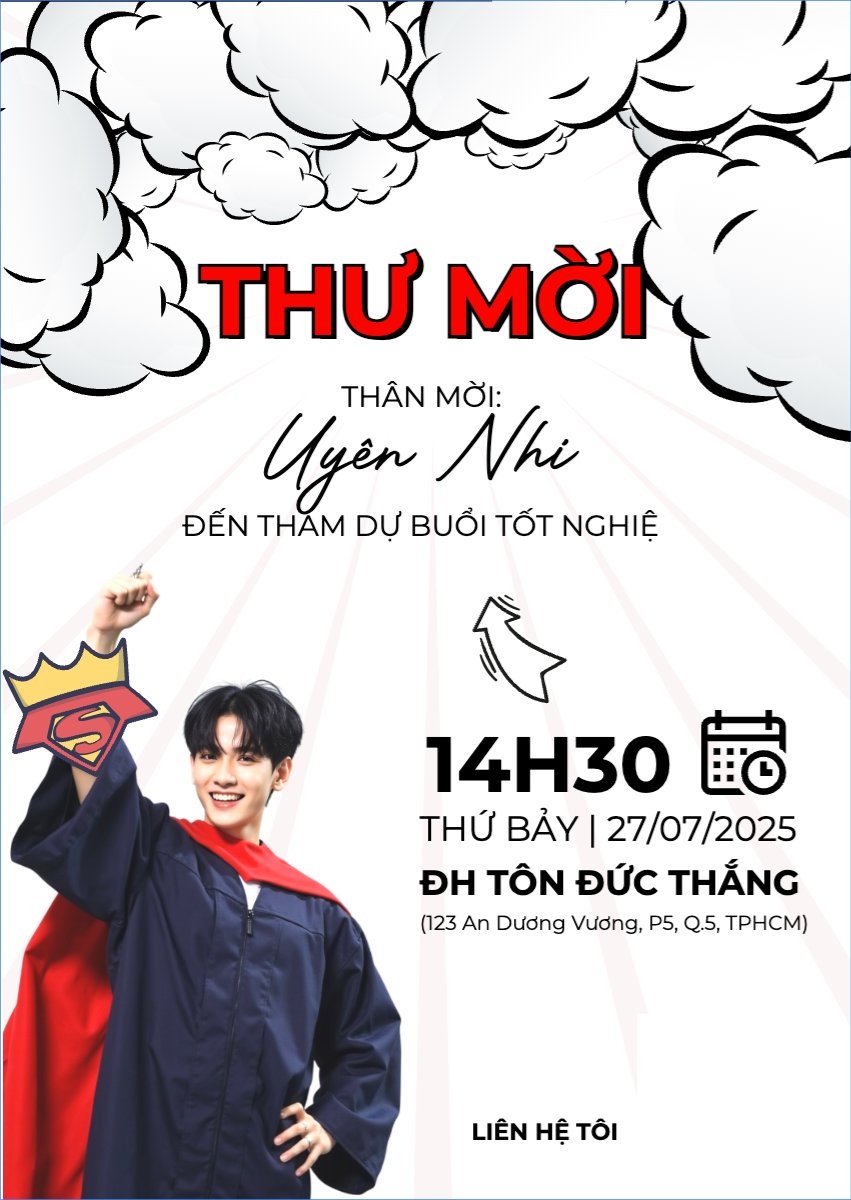 Mẫu Thư mời Tốt nghiệp, kỉ yếu, Graduation, yearbook, dễ thương, cute, chibi, hoạt hình, cartoon, superman — LayerPic