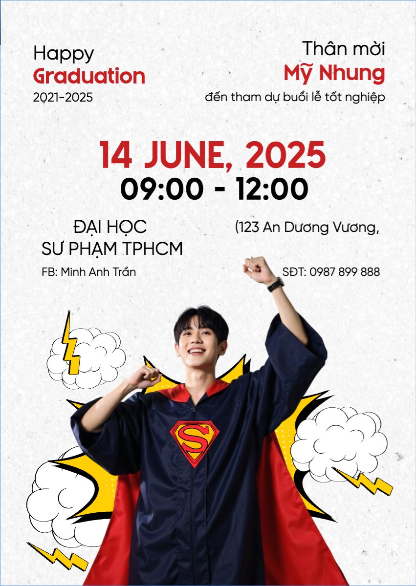 Mẫu Thư mời Tốt nghiệp, kỉ yếu, Graduation, yearbook, , dễ thương, cute, chibi, hoạt hình, cartoon, superman — LayerPic