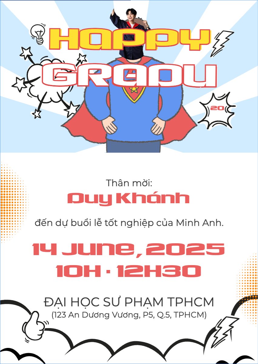 Mẫu Thư mời Tốt nghiệp, kỉ yếu, Graduation, yearbook, , dễ thương, cute, chibi, hoạt hình, cartoon, superman — LayerPic
