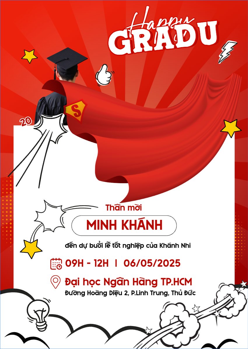 Mẫu Thư mời Tốt nghiệp, kỉ yếu, Graduation, yearbook, , dễ thương, cute, chibi, hoạt hình, cartoon, superman — LayerPic