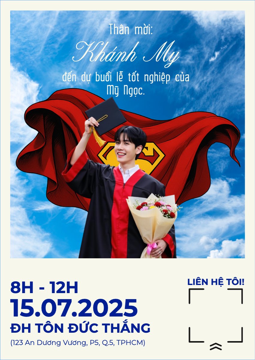 Mẫu Thư mời Tốt nghiệp, kỉ yếu, Graduation, yearbook, dễ thương, cute, chibi, hoạt hình, cartoon, superman — LayerPic