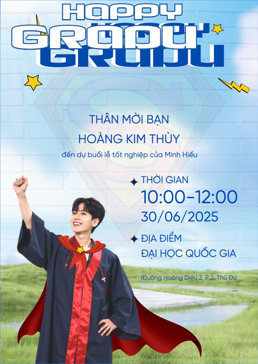 Mẫu Thư mời Tốt nghiệp, kỉ yếu, Graduation, yearbook, , dễ thương, cute, chibi, hoạt hình, cartoon, superman — LayerPic
