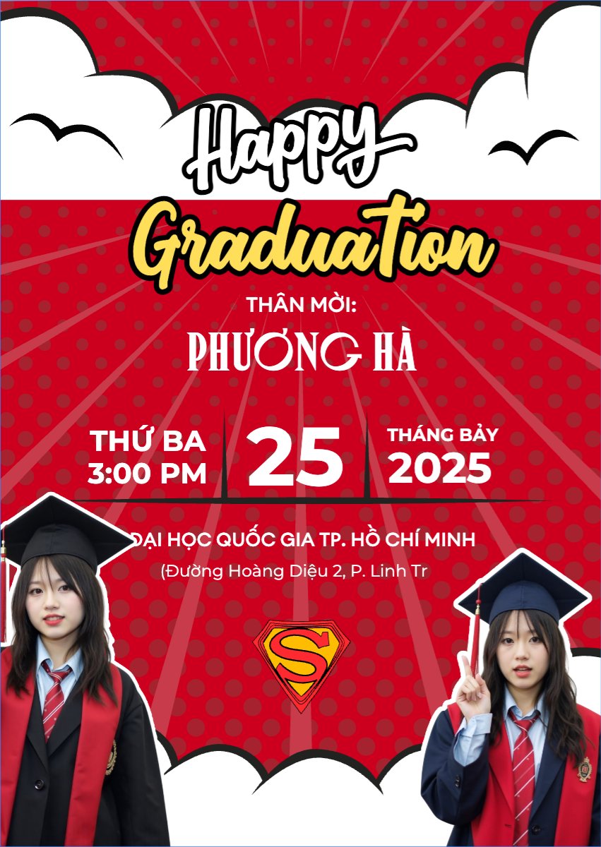 Mẫu Thư mời Tốt nghiệp, kỉ yếu, Graduation, yearbook, dễ thương, cute, chibi, hoạt hình, cartoon, superman — LayerPic