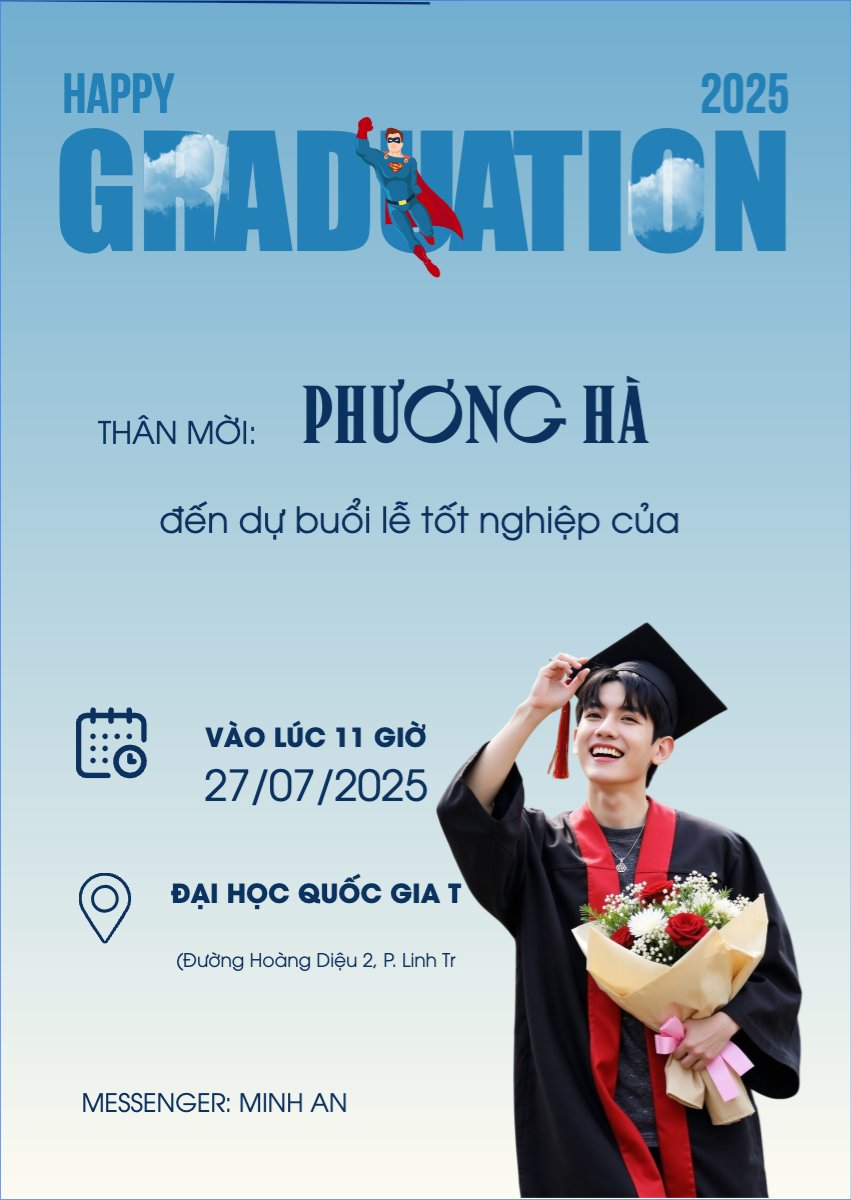 Mẫu Thư mời Tốt nghiệp, kỉ yếu, Graduation, yearbook, dễ thương, cute, chibi, hoạt hình, cartoon, superman — LayerPic