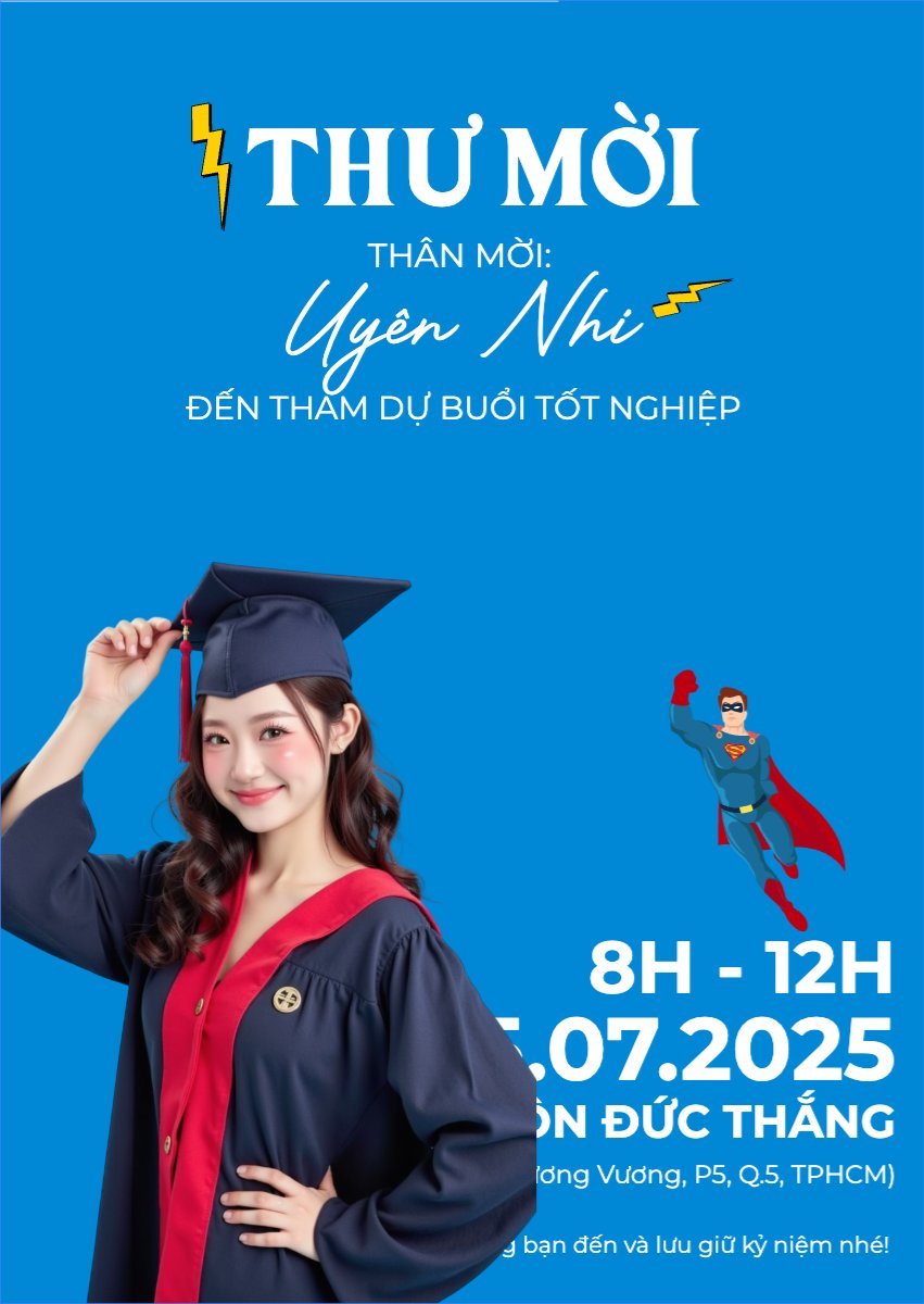 Mẫu Thư mời Tốt nghiệp, kỉ yếu, Graduation, yearbook, dễ thương, cute, chibi, hoạt hình, cartoon, superman — LayerPic