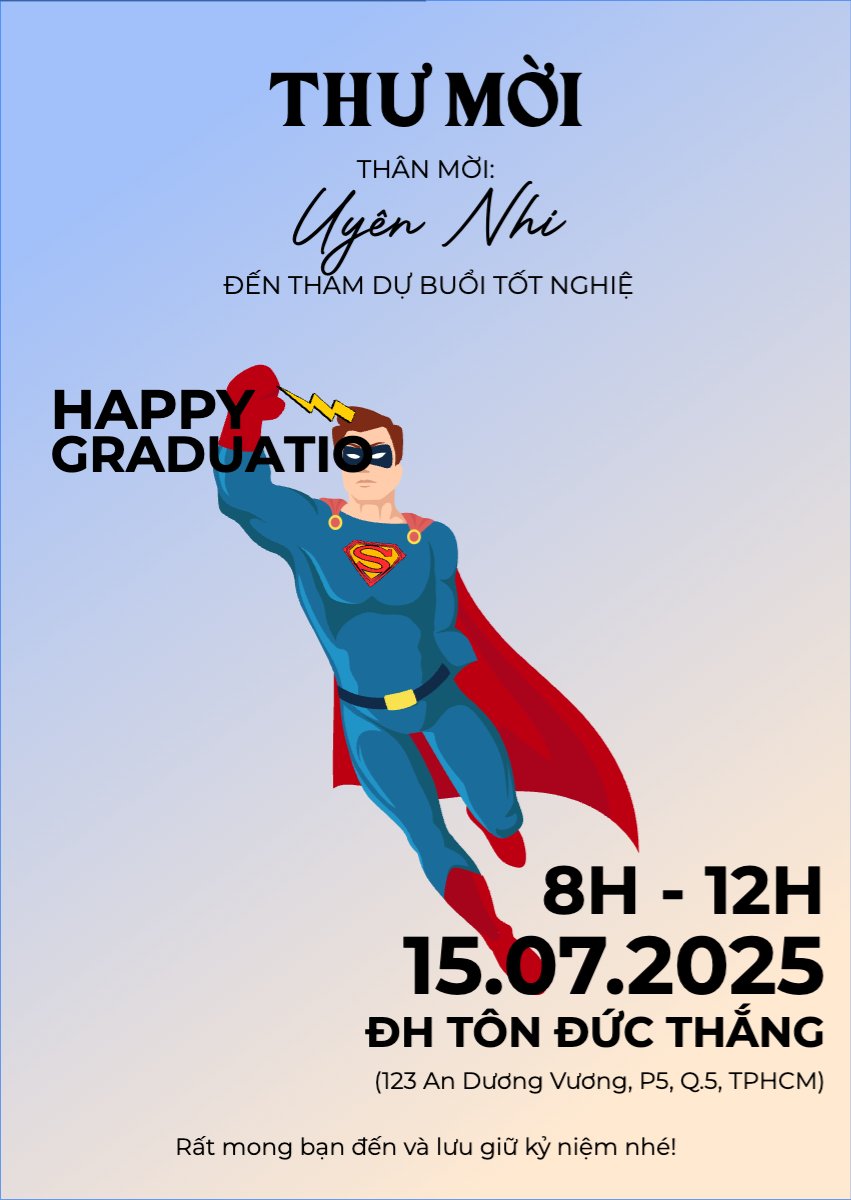 Mẫu Thư mời Tốt nghiệp, kỉ yếu, Graduation, yearbook, dễ thương, cute, chibi, hoạt hình, cartoon, superman — LayerPic