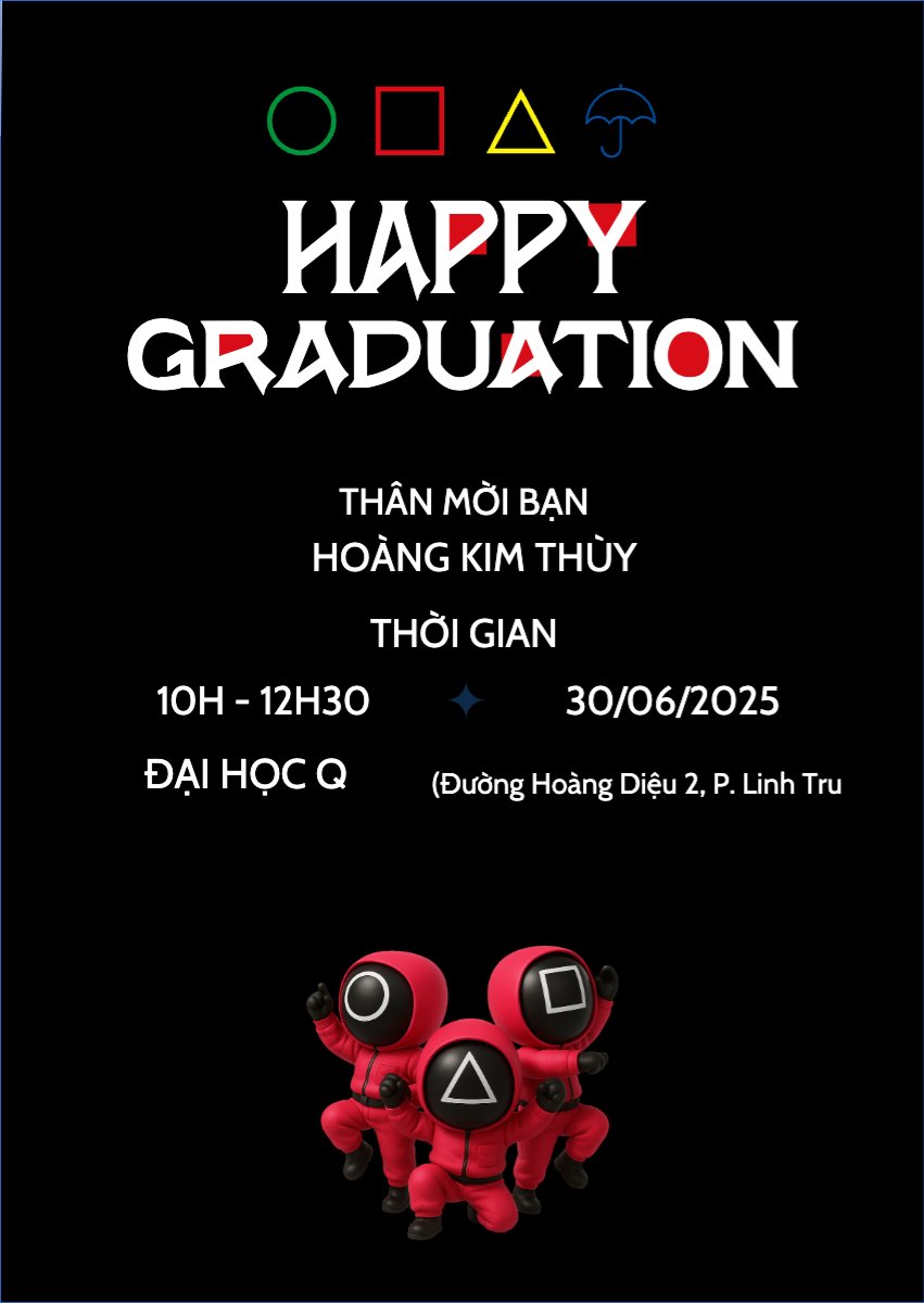 Mẫu Thư mời Tốt nghiệp, kỉ yếu, Graduation, yearbook, dễ thương, cute, chibi, hoạt hình, cartoon, squid game — LayerPic