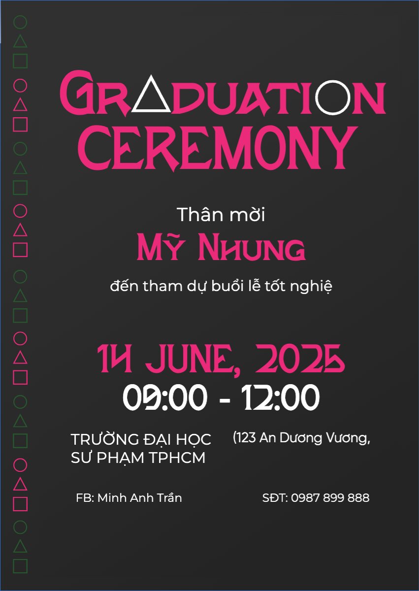 Mẫu Thư mời Tốt nghiệp, kỉ yếu, Graduation, yearbook, dễ thương, cute, chibi, hoạt hình, cartoon, squid game — LayerPic