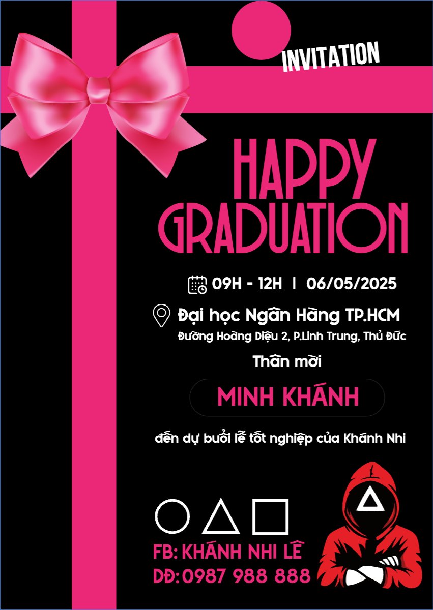 Mẫu Thư mời Tốt nghiệp, kỉ yếu, Graduation, yearbook, dễ thương, cute, chibi, hoạt hình, cartoon, squid game — LayerPic