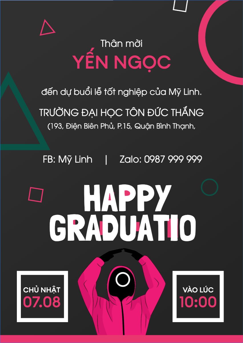 Mẫu Thư mời Tốt nghiệp, kỉ yếu, Graduation, yearbook, dễ thương, cute, chibi, hoạt hình, cartoon, squid game — LayerPic