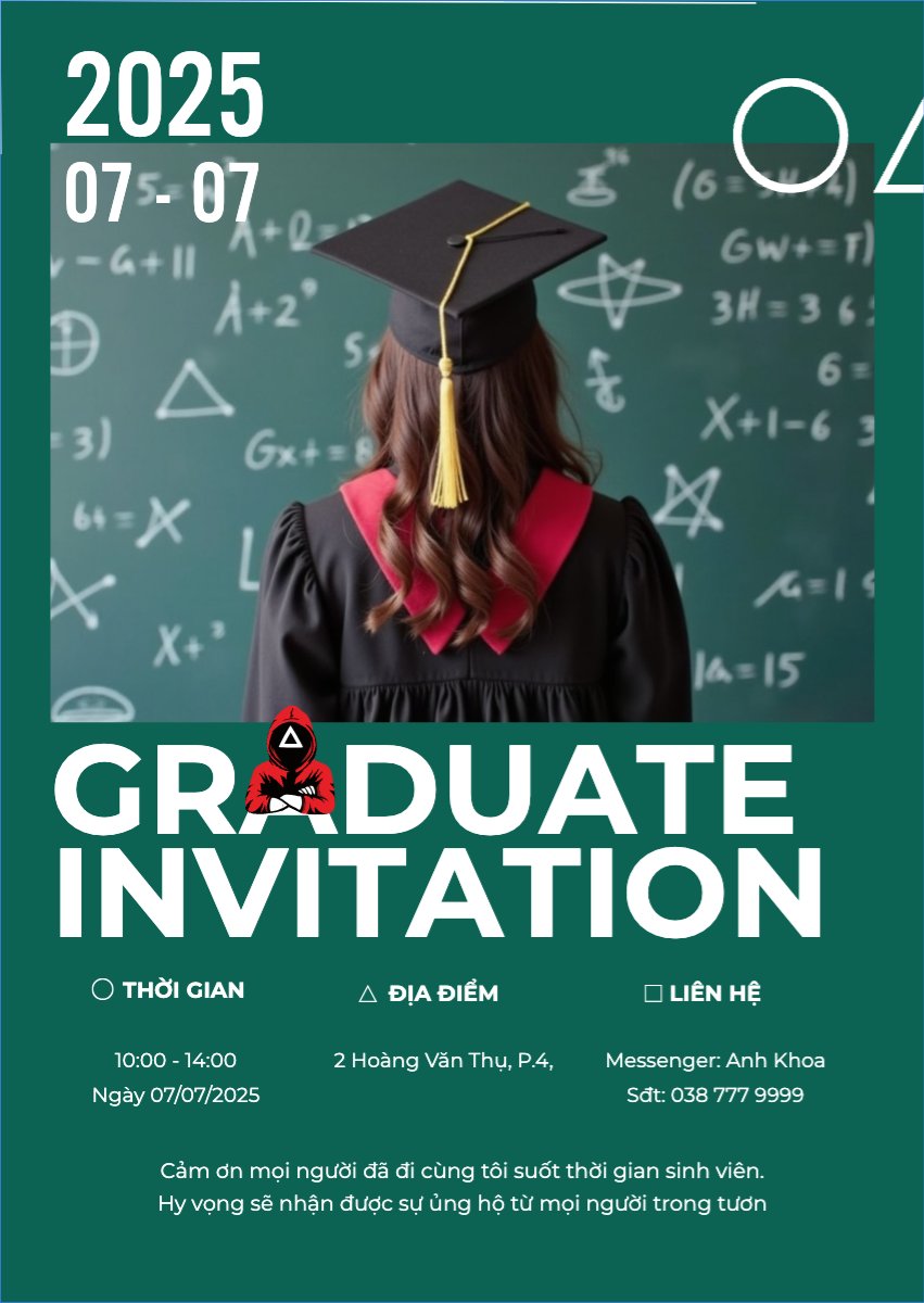 Mẫu Thư mời Tốt nghiệp, kỉ yếu, Graduation, yearbook, dễ thương, cute, chibi, hoạt hình, cartoon, squid game — LayerPic