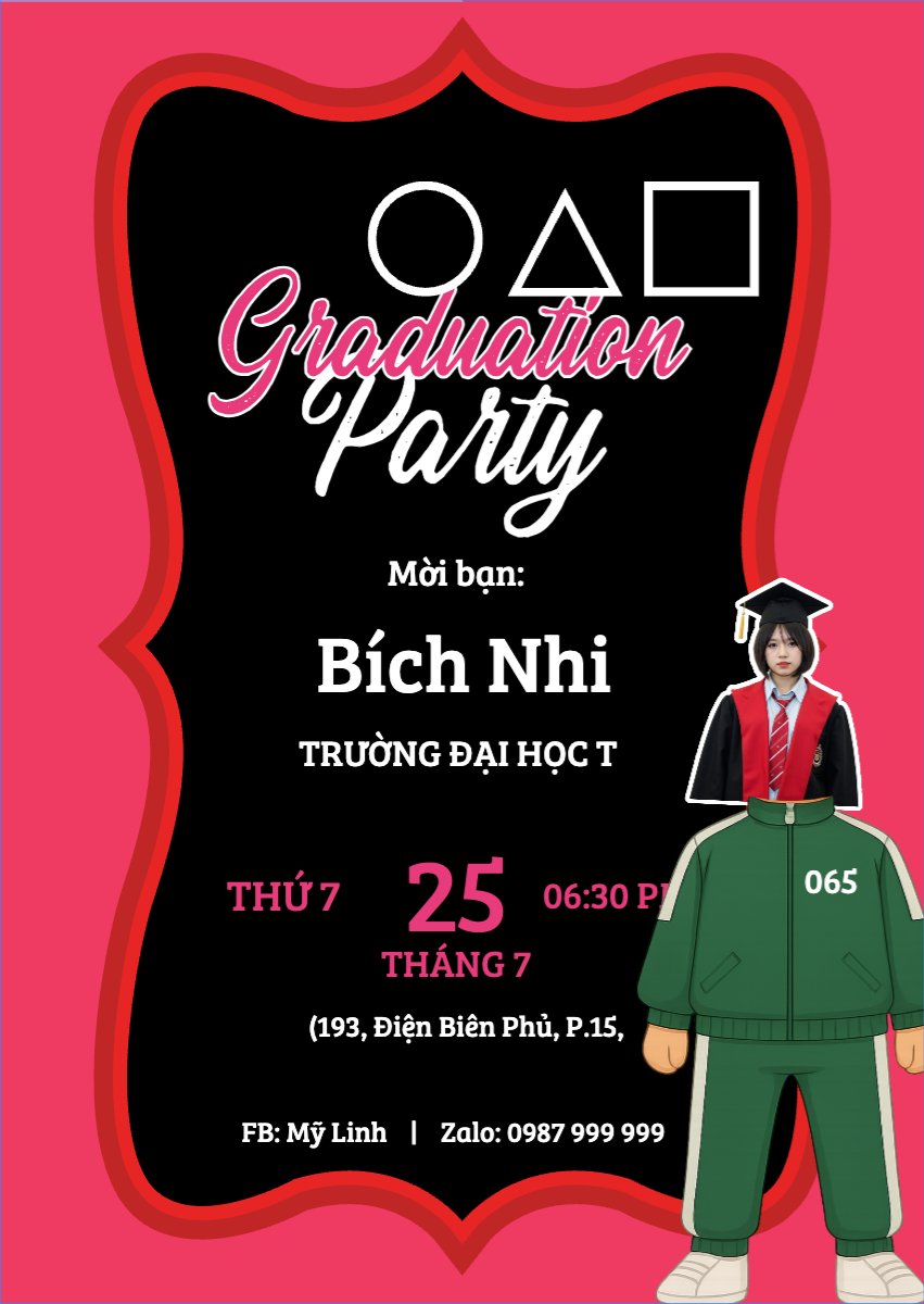 Tốt nghiệp, kỉ yếu, Graduation, yearbook, dễ thương, cute, chibi, hoạt hình, cartoon, squid game