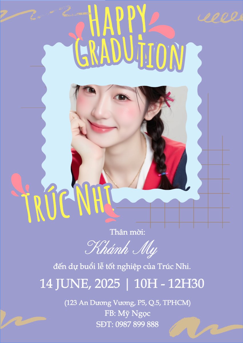 Mẫu Thư mời Tốt nghiệp, kỉ yếu, Graduation, yearbook, dễ thương, cute, chibi, hoạt hình, cartoon — LayerPic