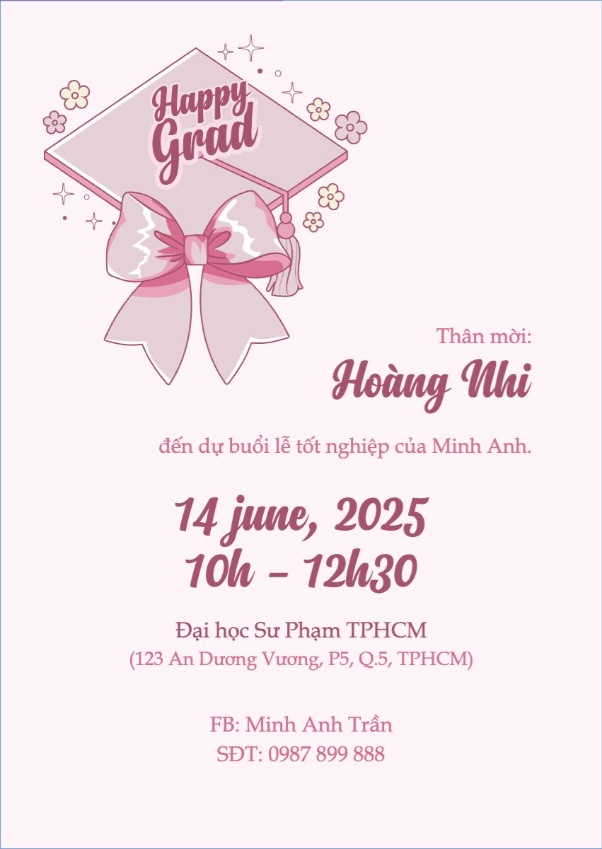 Mẫu Thư mời Tốt nghiệp, kỉ yếu, Graduation, yearbook, dễ thương, cute, chibi, hoạt hình, cartoon — LayerPic