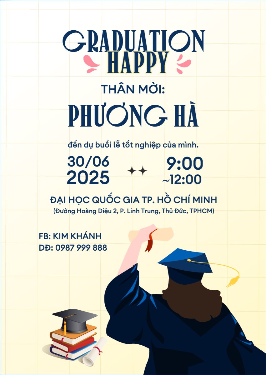 Mẫu Thư mời Tốt nghiệp, kỉ yếu, Graduation, yearbook, dễ thương, cute, chibi, hoạt hình, cartoon — LayerPic