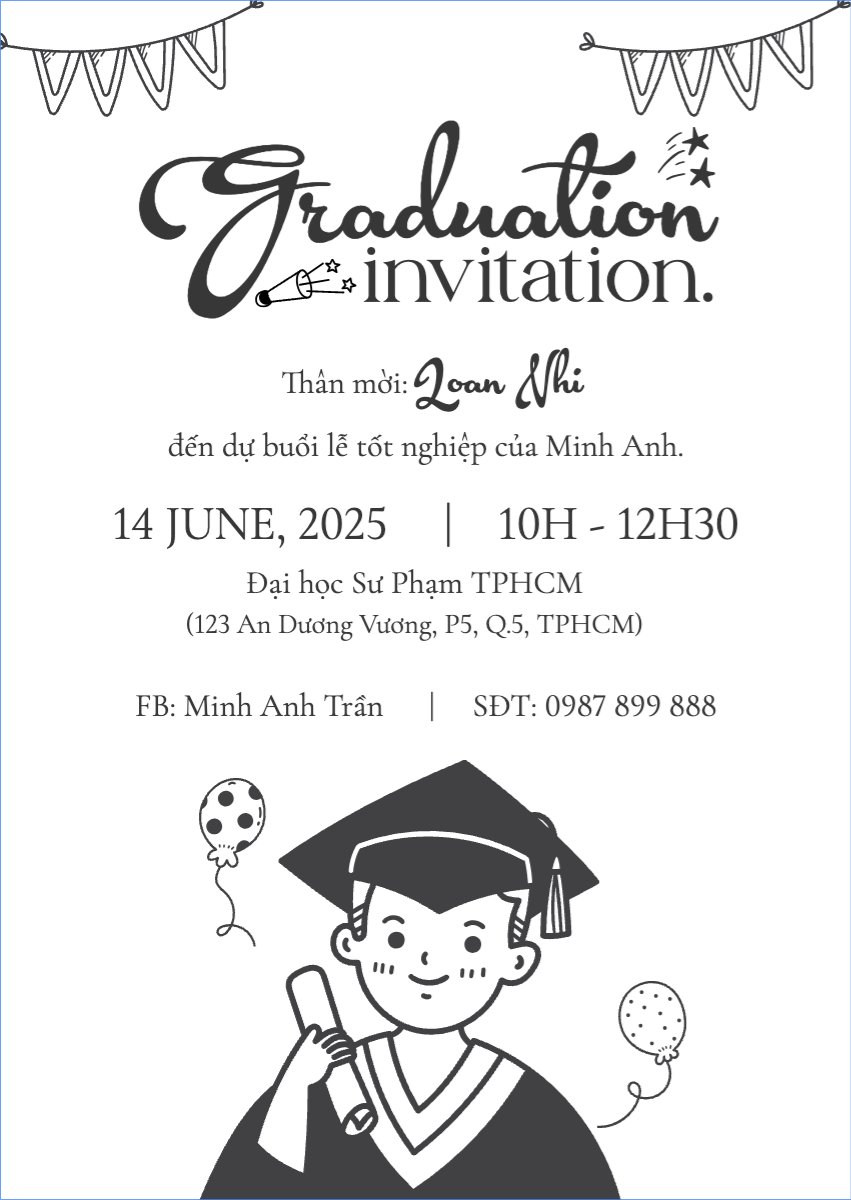 Mẫu Thư mời Tốt nghiệp, kỉ yếu, Graduation, yearbook, dễ thương, cute, chibi, hoạt hình, cartoon — LayerPic