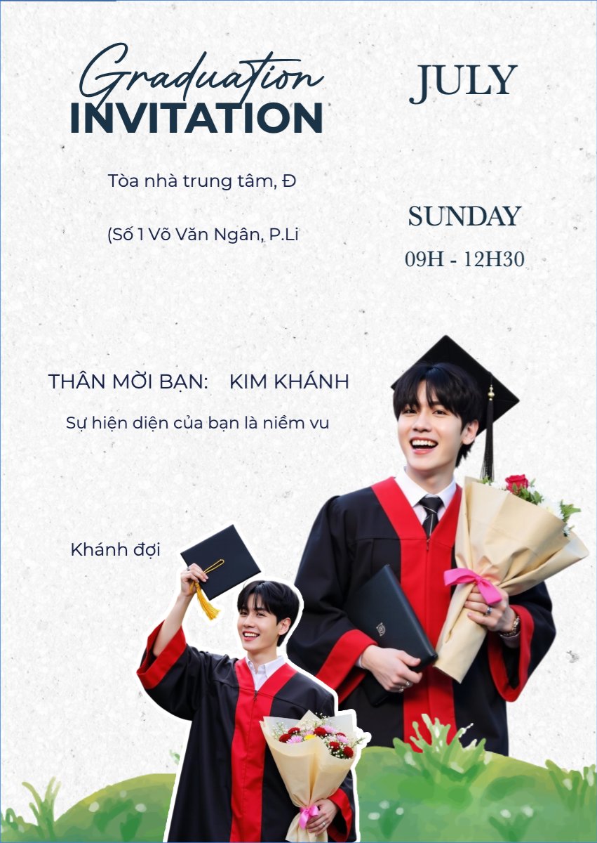 Mẫu Thư mời Tốt nghiệp, kỉ yếu, Graduation, yearbook, dễ thương, cute, chibi, hoạt hình, cartoon — LayerPic