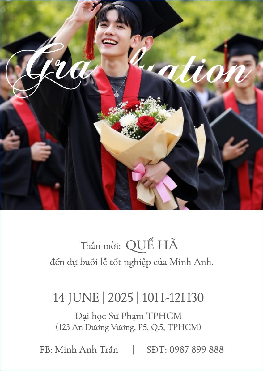Mẫu Thư mời Tốt nghiệp, kỉ yếu, Graduation, yearbook, đơn giản, simple, minimalist, tối giản — LayerPic