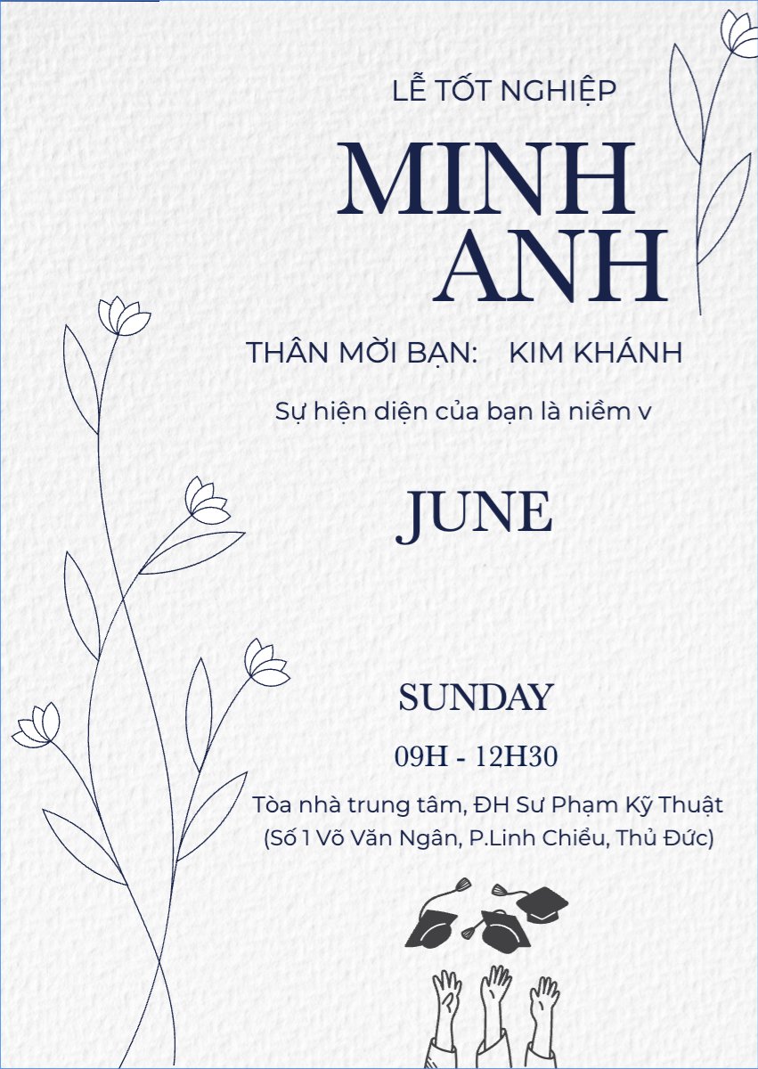 Mẫu Thư mời Tốt nghiệp, kỉ yếu, Graduation, yearbook, đơn giản, simple, minimalist, tối giản, hoa lá — LayerPic