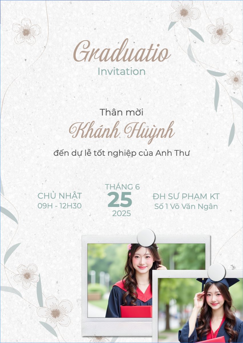 Mẫu Thư mời Tốt nghiệp, kỉ yếu, Graduation, yearbook, đơn giản, simple, minimalist, tối giản, hoa lá — LayerPic