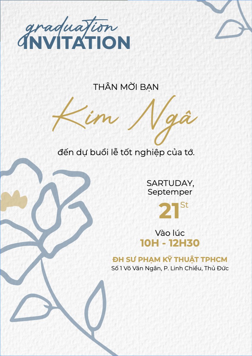 Mẫu Thư mời Tốt nghiệp, kỉ yếu, Graduation, yearbook, hoa lá, thiên nhiên, floral, đơn giản — LayerPic