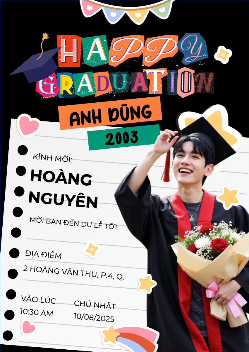 Mẫu Thư mời Tốt nghiệp, kỉ yếu, Graduation, yearbook, y2k, dễ thương, cute, chibi, hoạt hình, cartoon — LayerPic