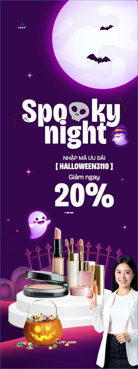Mẫu Standee Halloween, lễ hội ma quái, thẩm mỹ, cosmetic, beauty, làm đẹp, sự kiện, event, dễ thương, cute, chibi, hoạt hình, cartoon — LayerPic