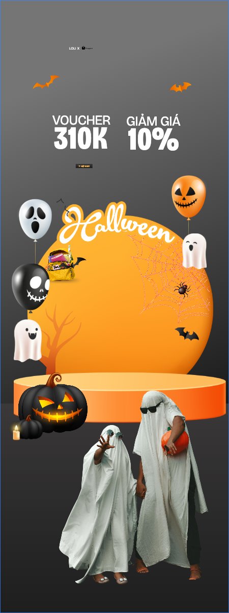Mẫu Standee Halloween, lễ hội ma quái, balo, thời trang, fashion, sự kiện, event, dễ thương, cute, chibi, hoạt hình, cartoon — LayerPic