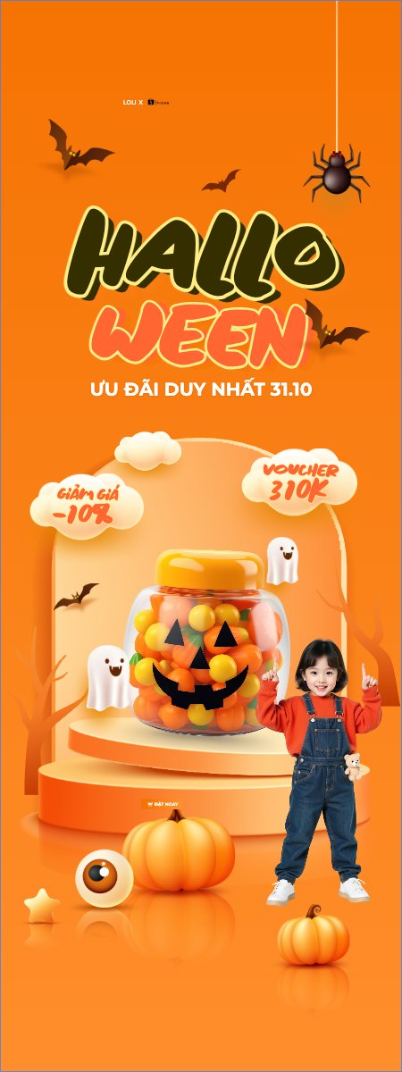 Mẫu Standee Halloween, lễ hội ma quái, kẹo, candy, thực phẩm, food, sự kiện, event, dễ thương, cute, chibi, hoạt hình, cartoon — LayerPic