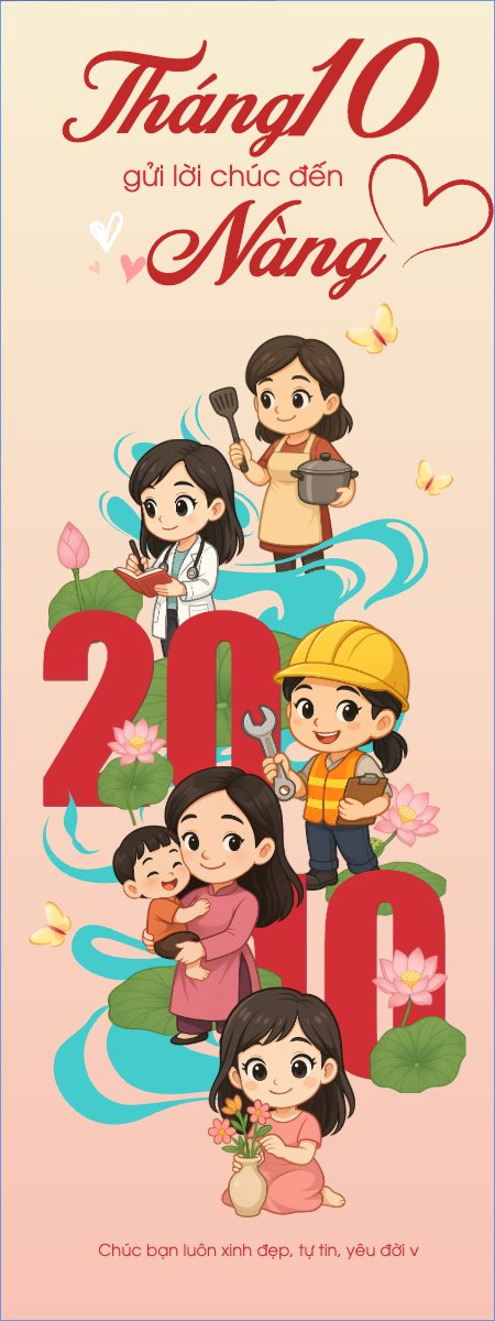 Mẫu Standee 20/10, Ngày phụ nữ Việt Nam, Vietnamese Women's Day, phụ nữ, sự kiện, event, dễ thương, cute, chibi, hoạt hình, cartoon — LayerPic
