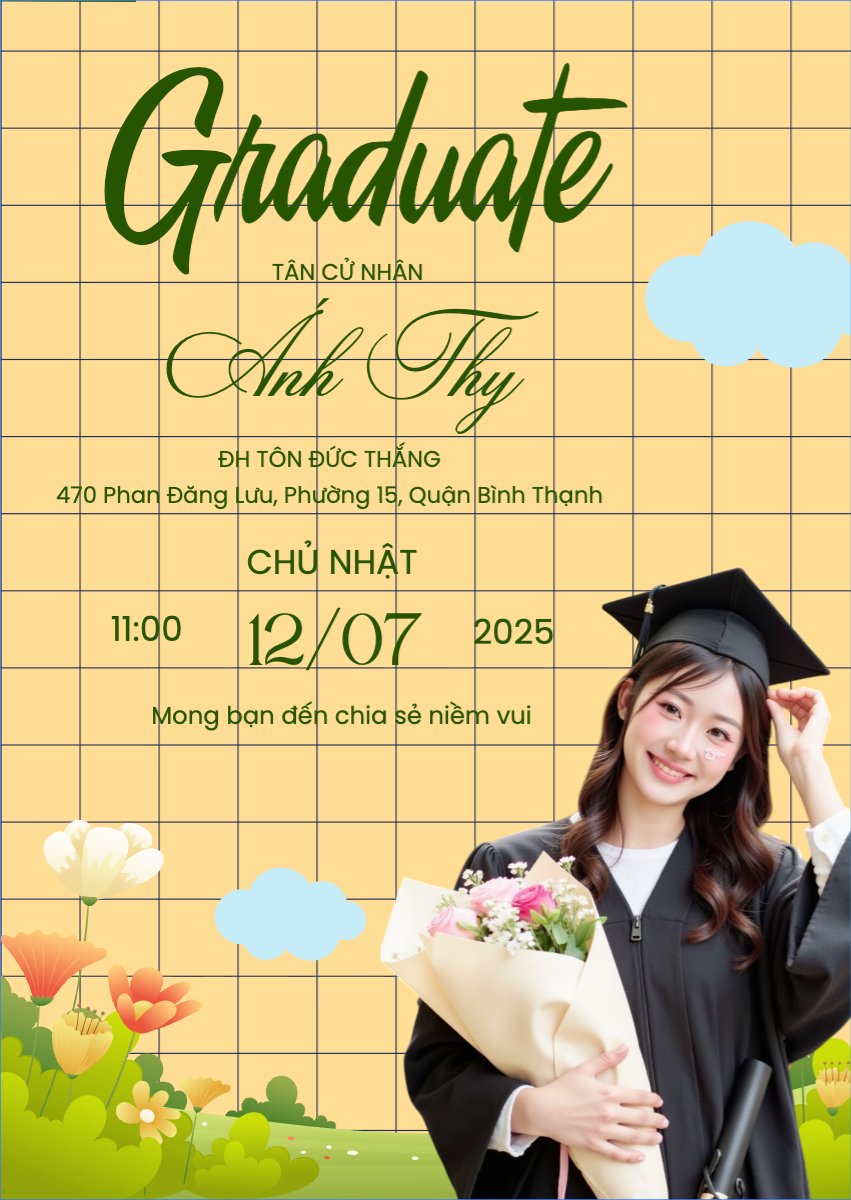 Mẫu Thư mời Tốt nghiệp, kỉ yếu, Graduation, yearbook, dễ thương, cute, chibi, hoạt hình, cartoon — LayerPic