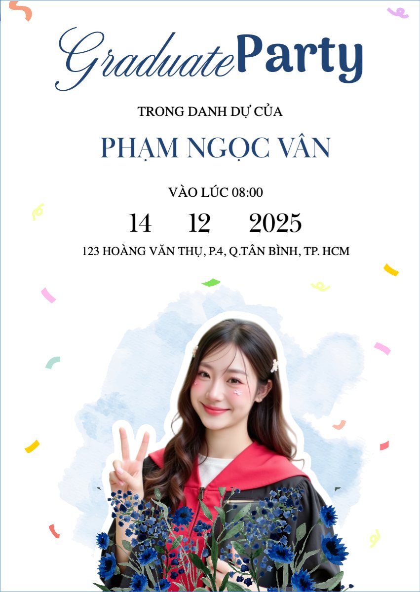 Mẫu Thư mời Tốt nghiệp, kỉ yếu, Graduation, yearbook, dễ thương, cute, chibi, hoạt hình, cartoon — LayerPic