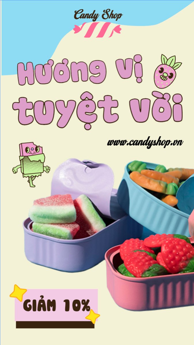 Mẫu Bài post MXH (9:16) Kẹo, candy, Đồ ăn, food, thực phẩm, ẩm thực, món ăn, F&B, nhà hàng, thức ăn — LayerPic