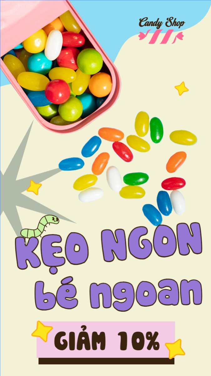 Mẫu Bài post MXH (9:16) Kẹo, candy, Đồ ăn, food, thực phẩm, ẩm thực, món ăn, F&B, nhà hàng, thức ăn — LayerPic