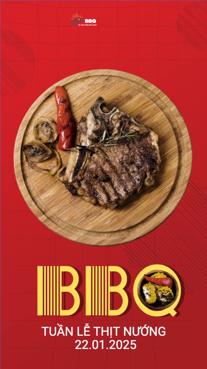 Mẫu Bài post MXH (9:16) Đồ ăn, food, thực phẩm, ẩm thực, món ăn, F&B, nhà hàng, thức ăn,grilled beef, buffet, bò nướng, bbq — LayerPic