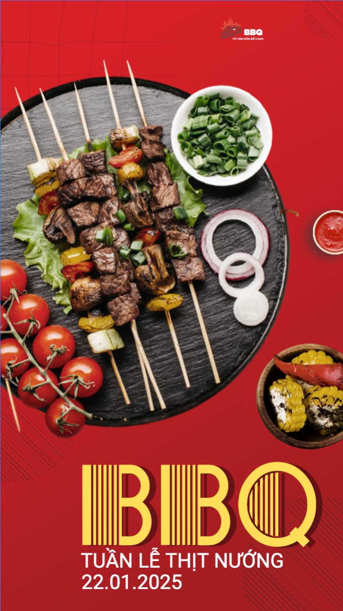Mẫu Bài post MXH (9:16) Đồ ăn, food, thực phẩm, ẩm thực, món ăn, F&B, nhà hàng, thức ăn,grilled beef, buffet, bò nướng, bbq — LayerPic