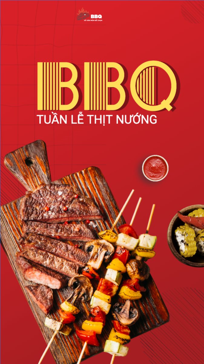 Mẫu Bài post MXH (9:16) Đồ ăn, food, thực phẩm, ẩm thực, món ăn, F&B, nhà hàng, thức ăn,grilled beef, buffet, bò nướng, bbq — LayerPic