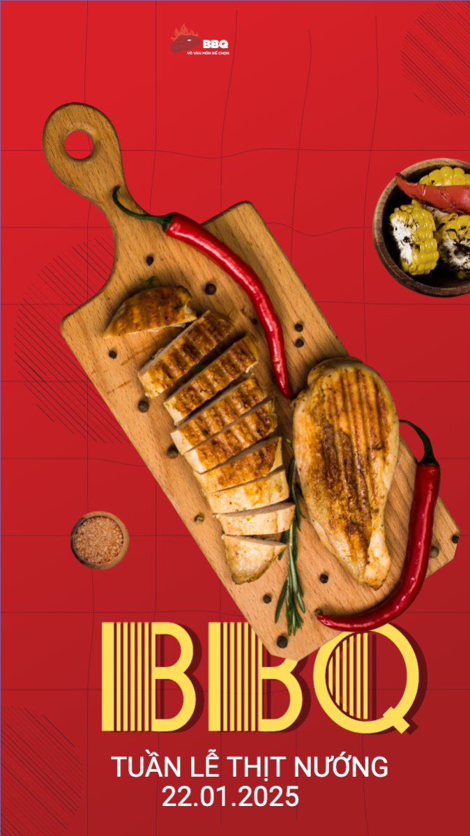 Mẫu Bài post MXH (9:16) Đồ ăn, food, thực phẩm, ẩm thực, món ăn, F&B, nhà hàng, thức ăn,grilled beef, buffet, bò nướng, bbq — LayerPic
