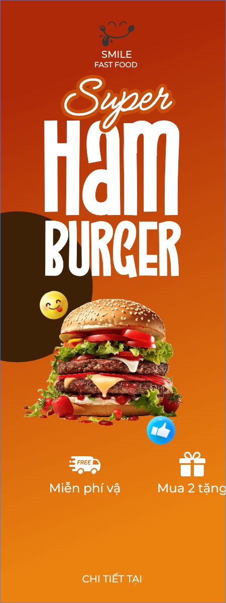 Mẫu Standee Hamburger, fastfood, đồ ăn, food, thực phẩm, ẩm thực, món ăn, F&B, thức ăn — LayerPic