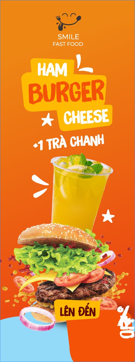 Mẫu Standee Hamburger, fastfood, đồ ăn, food, thực phẩm, ẩm thực, món ăn, F&B, thức ăn — LayerPic
