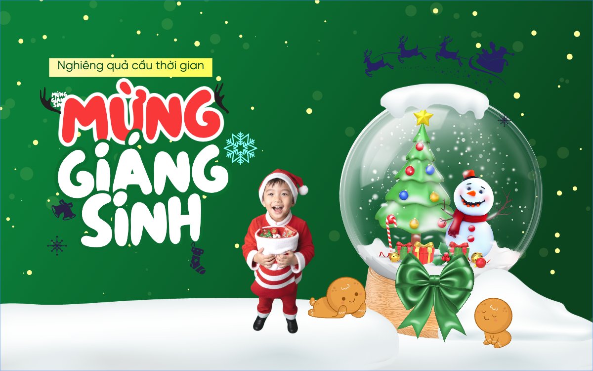 Mẫu Banner - Băng rôn Nghiêng quả cầu thời gian mừng giáng sinh — LayerPic